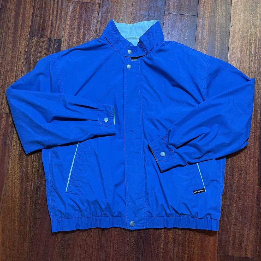 Vintage Members Only Windbreaker Mens Large Blue Racer Jacket Zip Classic 80's